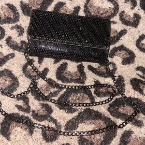 Black Rhinestone Chain Evening Clutch